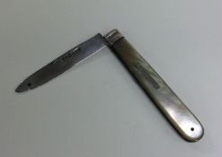 A silver and MOP fruit knife. Sheffield. By JYO. A