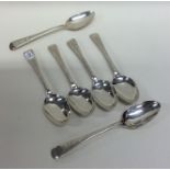 A set of six silver bright cut teaspoons with flor