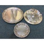 A silver plated Edwardian salver together with a p