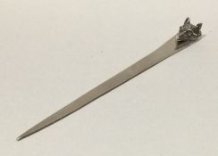 A novelty silver bookmark mounted with a fox's hea