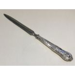 A Kings' pattern silver letter opener of tapering