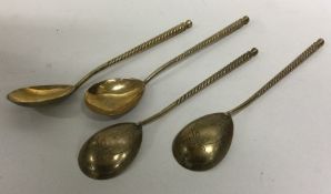 A heavy set of four Russian silver gilt ice cream