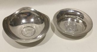 Two Edwardian silver pin dishes with central armor