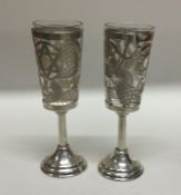 A pair of Continental pierced silver and glass gob