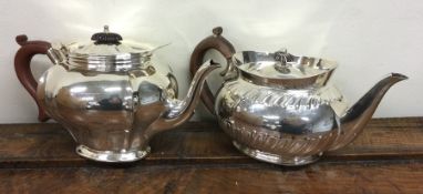 An Edwardian silver plated half fluted teapot toge