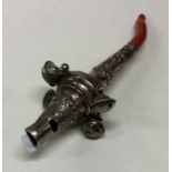 A Victorian silver child's rattle / whistle with c