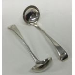 A pair of silver plated sauce ladles with crested