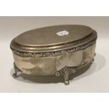 A Dutch silver oval ring box with hinged top on re