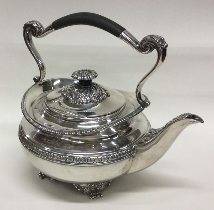 A heavy silver kettle with gadroon rim. London. By - Image 2 of 3