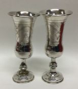 A heavy pair of silver engraved goblets. Birmingha