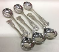A heavy set of six Kings' pattern soup spoons. Lon