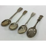 A collection of silver fiddle pattern teaspoons. A