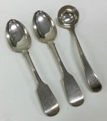 A pair of fiddle pattern silver teaspoons together