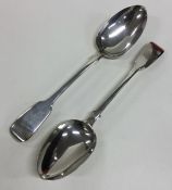 A pair of heavy fiddle pattern silver tablespoons.