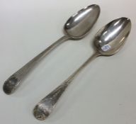 Two bright cut silver tablespoons. Various dates a