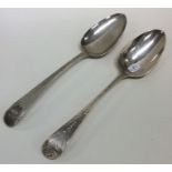 Two bright cut silver tablespoons. Various dates a