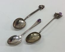 Three Scottish silver stone set collectors' spoons