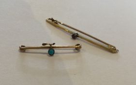 Two gold gem set brooches. Approx. 4 grams. Est. £