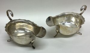 A pair of Edwardian silver sauce boats. Sheffield.