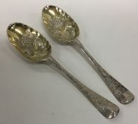 A good pair of early bright cut silver berry spoon