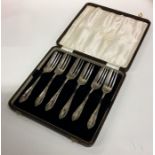 A cased set of six silver cake forks. Sheffield. A