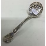 A heavy Queens' pattern silver sifter spoon. Londo