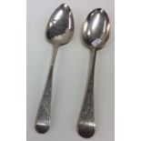 Two bright cut silver tablespoons. Various dates a