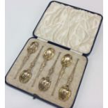 A cased set of six silver gilt teaspoons. Birmingh