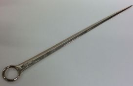 A Georgian silver tapering meat skewer with ring t