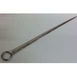 A Georgian silver tapering meat skewer with ring t