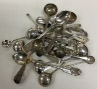 A large bag of silver salts spoons. Various dates