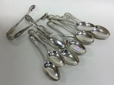 A heavy set of twelve large silver teaspoons. Shef