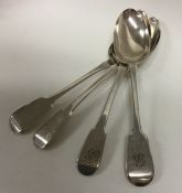 A heavy set of four fiddle pattern silver tablespo