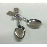 A pair of fiddle pattern silver dessert spoons. Lo