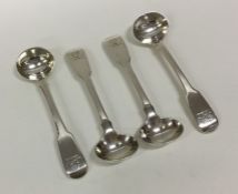 A heavy set of four fiddle pattern silver salt spo