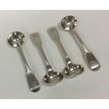 A heavy set of four fiddle pattern silver salt spo