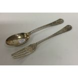 An Edwardian silver christening spoon and fork. Lo