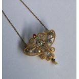 A heavy high carat gold Art Nouveau pendant mounte