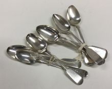 A collection of fiddle pattern silver teaspoons. V