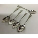 A group of five various silver dessert spoons. Var