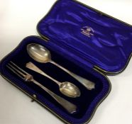 A silver three piece christening set of tapering f