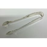 DUBLIN: A pair of fiddle pattern silver sugar tong