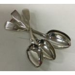 A heavy set of four fiddle pattern silver teaspoon