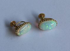 A good pair of opal ear studs in claw mounts. Appr