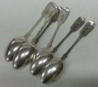 A set of six silver fiddle pattern teaspoons. Lond