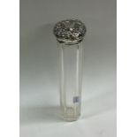 A silver mounted glass hat pin jar. Est. £10 - £20