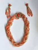 A good Continental pearl and coral twist necklace