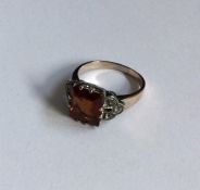 A rose diamond mounted ring in gold claw mount. Ap