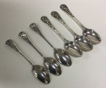 A rare set of six Victorian silver picture back te