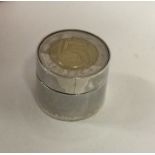 A novelty silver box of cylindrical form. Approx.